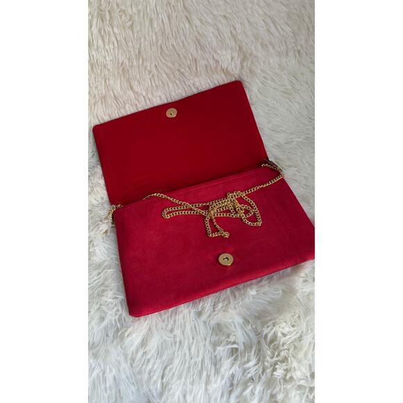 Francesca Clutch Evening Bag Gold Red Beaded Heart Chain Shoulder Strap NWT - Picture 11 of 12